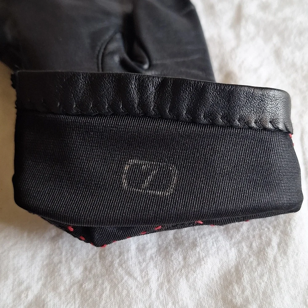 Black Leather Women's Gloves with Red Accent Vintage